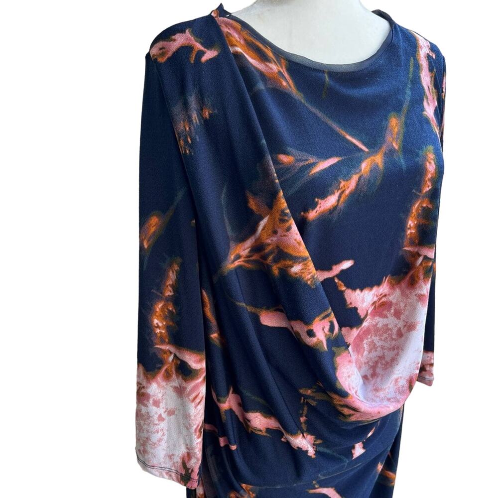 Simply Vera Wang 3/4 Sleeve Blue Pink Diagonal Drape Abstract Print Dress size L - Picture 9 of 13